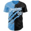 Custom Graffiti Pattern White Black-Sky Blue 3D Scratch Authentic Baseball Jersey
