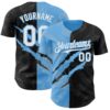 Custom Graffiti Pattern White Black-Sky Blue 3D Scratch Authentic Baseball Jersey