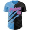Custom Graffiti Pattern Pink Black-Sky Blue 3D Scratch Authentic Baseball Jersey