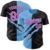 Custom Graffiti Pattern Pink Black-Sky Blue 3D Scratch Authentic Baseball Jersey