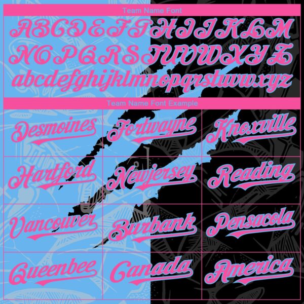 Custom Graffiti Pattern Pink Black-Sky Blue 3D Scratch Authentic Baseball Jersey