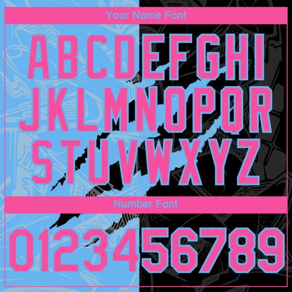 Custom Graffiti Pattern Pink Black-Sky Blue 3D Scratch Authentic Baseball Jersey