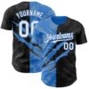Custom Graffiti Pattern White Black-Electric Blue 3D Scratch Authentic Baseball Jersey