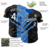 Custom Graffiti Pattern White Black-Electric Blue 3D Scratch Authentic Baseball Jersey
