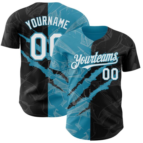 Custom Graffiti Pattern White Black-Panther Blue 3D Scratch Authentic Baseball Jersey