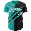 Custom Graffiti Pattern White Black-Aqua 3D Scratch Authentic Baseball Jersey