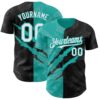 Custom Graffiti Pattern White Black-Aqua 3D Scratch Authentic Baseball Jersey