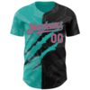 Custom Graffiti Pattern Neon Pink Black-Aqua 3D Scratch Authentic Baseball Jersey