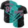 Custom Graffiti Pattern Neon Pink Black-Aqua 3D Scratch Authentic Baseball Jersey