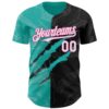 Custom Graffiti Pattern White Black Aqua-Pink 3D Scratch Authentic Baseball Jersey