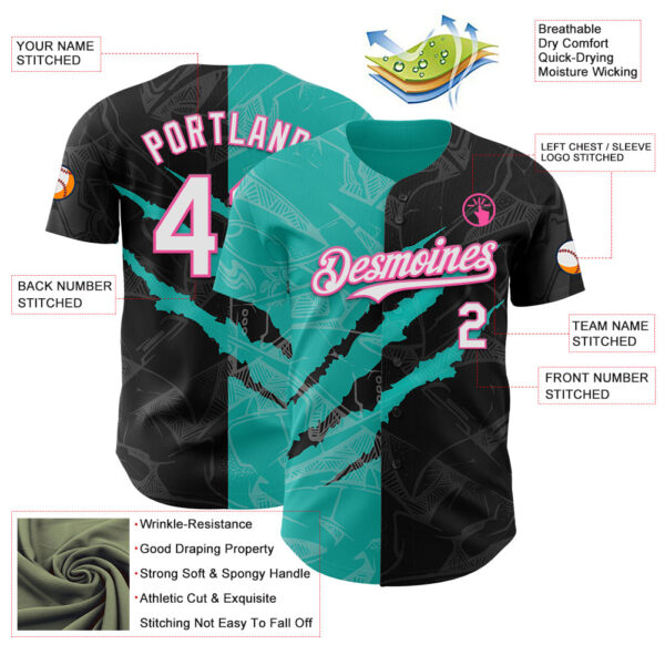 Custom Graffiti Pattern White Black Aqua-Pink 3D Scratch Authentic Baseball Jersey