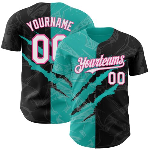 Custom Graffiti Pattern White Black Aqua-Pink 3D Scratch Authentic Baseball Jersey