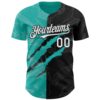Custom Graffiti Pattern White Black-Aqua 3D Scratch Authentic Baseball Jersey