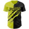 Custom Graffiti Pattern Black-Neon Yellow 3D Scratch Authentic Baseball Jersey