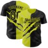 Custom Graffiti Pattern Black-Neon Yellow 3D Scratch Authentic Baseball Jersey
