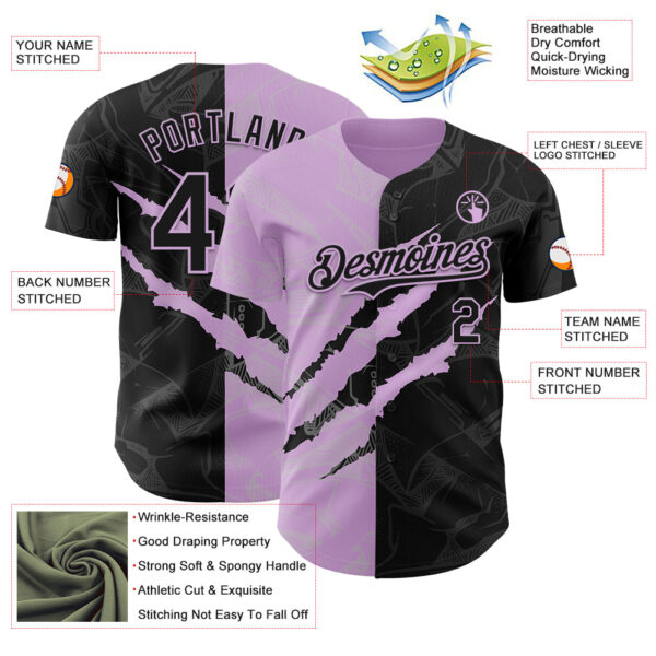 Custom Graffiti Pattern Black-Light Purple 3D Scratch Authentic Baseball Jersey