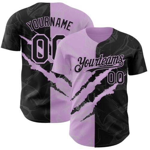 Custom Graffiti Pattern Black-Light Purple 3D Scratch Authentic Baseball Jersey