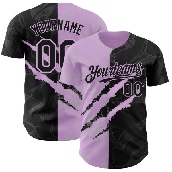 Custom Graffiti Pattern Black-Light Purple 3D Scratch Authentic Baseball Jersey