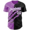 Custom Graffiti Pattern White Black-Medium Purple 3D Scratch Authentic Baseball Jersey