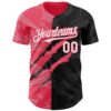 Custom Graffiti Pattern White Black-Neon Pink 3D Scratch Authentic Baseball Jersey