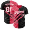 Custom Graffiti Pattern White Black-Neon Pink 3D Scratch Authentic Baseball Jersey