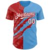 Custom Graffiti Pattern White Sky Blue-Red 3D Scratch Authentic Baseball Jersey