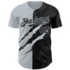 Custom Graffiti Pattern Black-Silver 3D Scratch Authentic Baseball Jersey