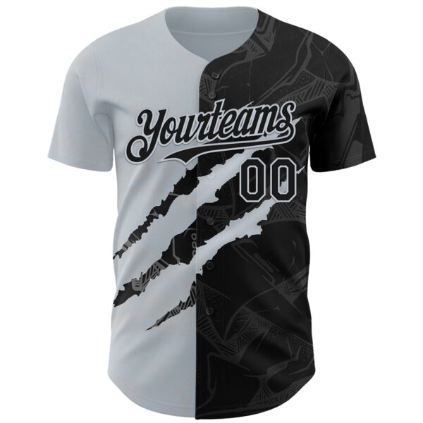 Custom Graffiti Pattern Black-Silver 3D Scratch Authentic Baseball Jersey