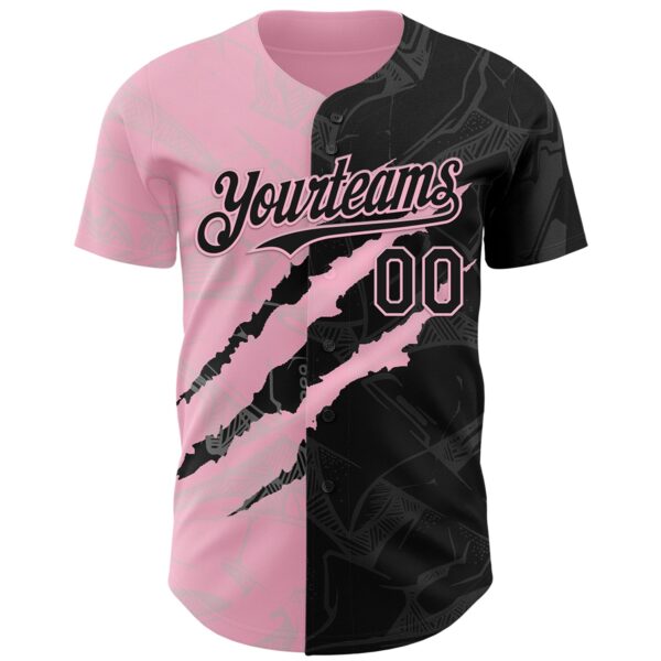 Custom Graffiti Pattern Black-Light Pink 3D Scratch Authentic Baseball Jersey