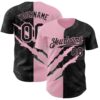 Custom Graffiti Pattern Black-Light Pink 3D Scratch Authentic Baseball Jersey