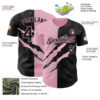 Custom Graffiti Pattern Black-Light Pink 3D Scratch Authentic Baseball Jersey