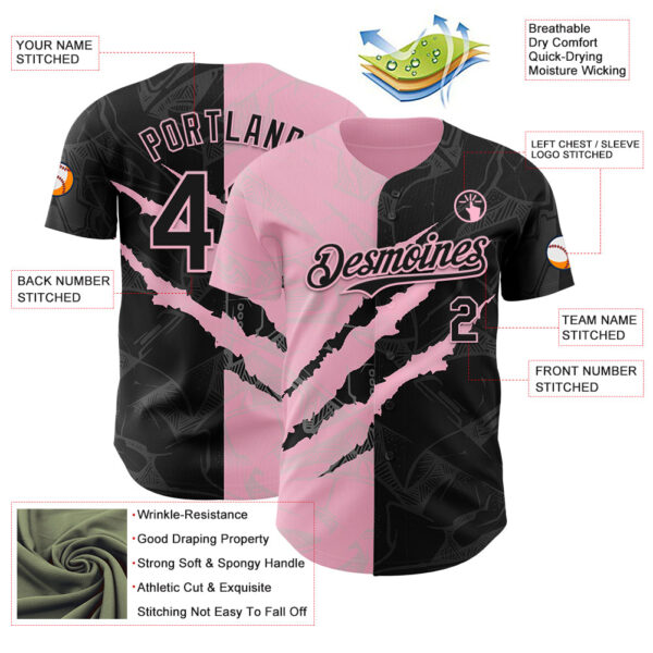 Custom Graffiti Pattern Black-Light Pink 3D Scratch Authentic Baseball Jersey