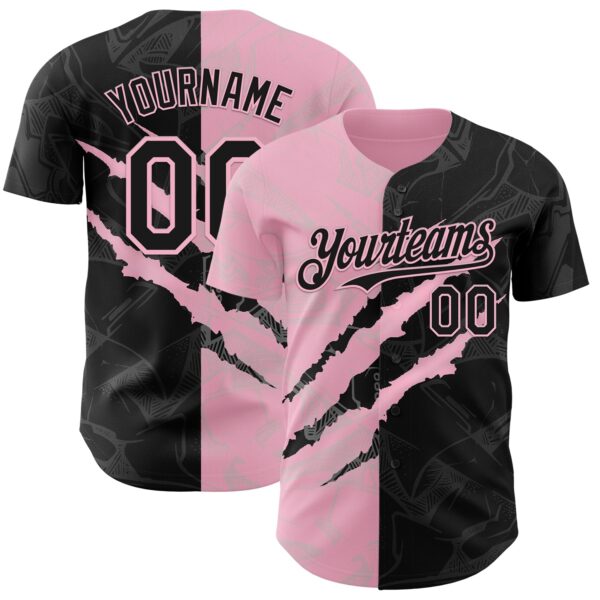 Custom Graffiti Pattern Black-Light Pink 3D Scratch Authentic Baseball Jersey
