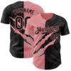 Custom Graffiti Pattern Black-Medium Pink 3D Scratch Authentic Baseball Jersey