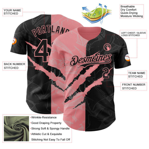 Custom Graffiti Pattern Black-Medium Pink 3D Scratch Authentic Baseball Jersey