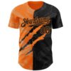 Custom Graffiti Pattern Black-Bay Orange 3D Scratch Authentic Baseball Jersey