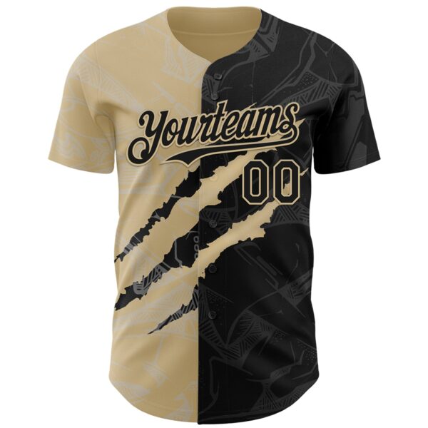 Custom Graffiti Pattern Black-Vegas Gold 3D Scratch Authentic Baseball Jersey
