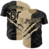 Custom Graffiti Pattern Black-Vegas Gold 3D Scratch Authentic Baseball Jersey
