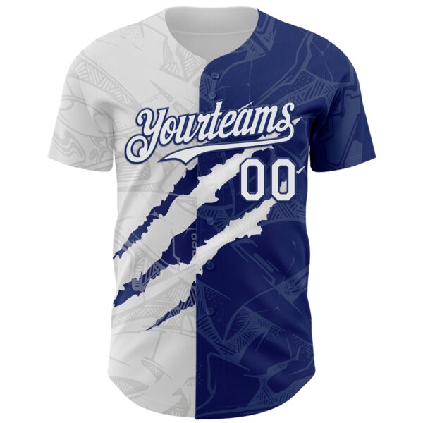 Custom Graffiti Pattern White-Royal 3D Scratch Authentic Baseball Jersey