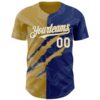 Custom Graffiti Pattern White Royal-Old Gold 3D Scratch Authentic Baseball Jersey