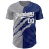 Custom Graffiti Pattern White Royal-Gray 3D Scratch Authentic Baseball Jersey