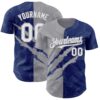Custom Graffiti Pattern White Royal-Gray 3D Scratch Authentic Baseball Jersey
