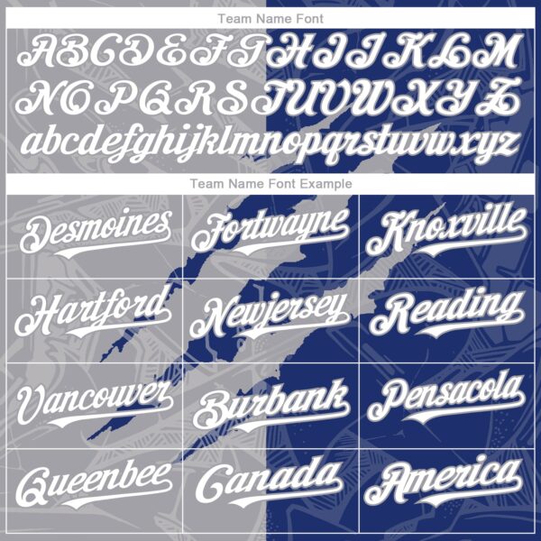 Custom Graffiti Pattern White Royal-Gray 3D Scratch Authentic Baseball Jersey