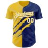 Custom Graffiti Pattern White Royal-Yellow 3D Scratch Authentic Baseball Jersey
