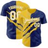 Custom Graffiti Pattern White Royal-Yellow 3D Scratch Authentic Baseball Jersey