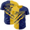Custom Graffiti Pattern Royal-Yellow 3D Scratch Authentic Baseball Jersey