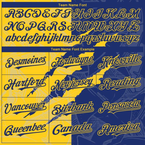 Custom Graffiti Pattern Royal-Yellow 3D Scratch Authentic Baseball Jersey