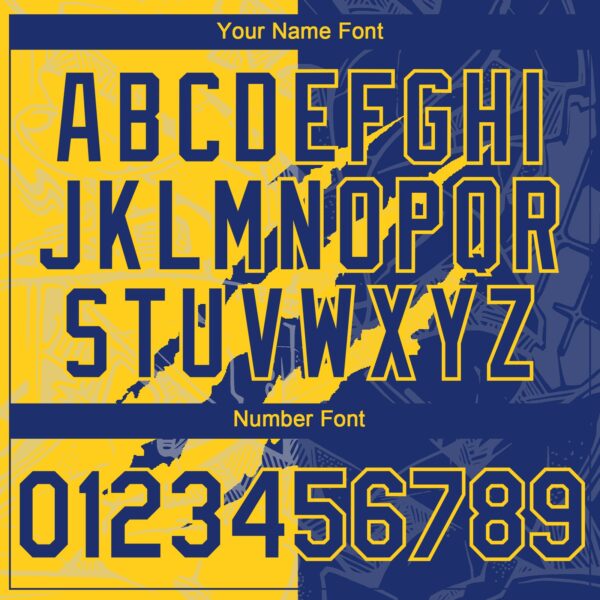 Custom Graffiti Pattern Royal-Yellow 3D Scratch Authentic Baseball Jersey