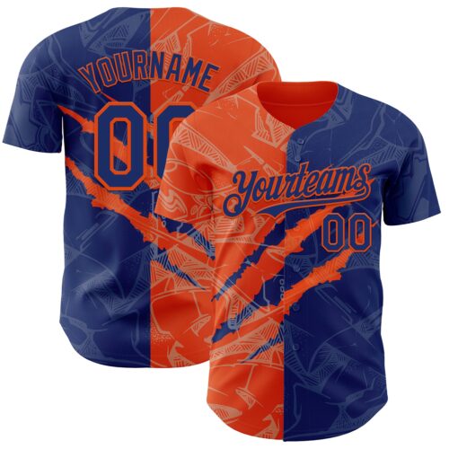 GraffitiP0437 Custom Graffiti Pattern Royal-Orange 3D Scratch Authentic Baseball Jersey