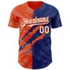 Custom Graffiti Pattern White Royal-Orange 3D Scratch Authentic Baseball Jersey